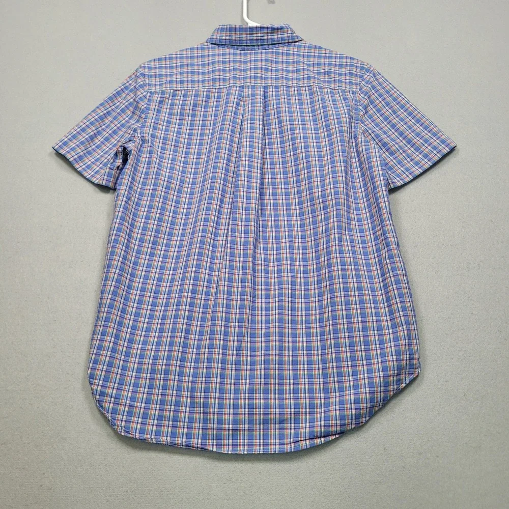 Ralph Lauren Boys Blue Plaid Short Sleeve Button Down Shirt Size L 14-16